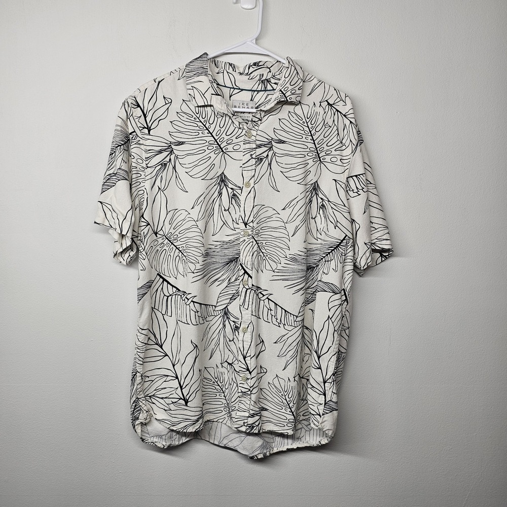 IKE BEHAR Short Sleeve XL Button Front Cotton Linen Casual Shirt Hawaiian
